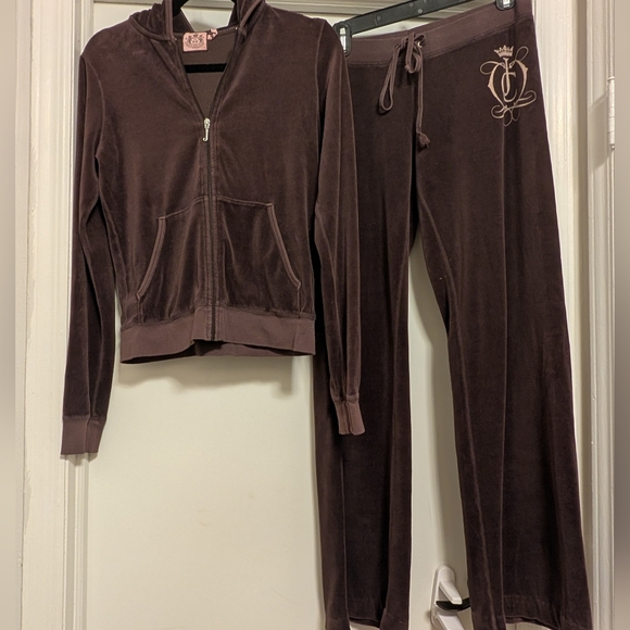 Juicy Couture Brown Velour Tracksuit Set – Hoodie L / Pants M - Picture 3 of 8